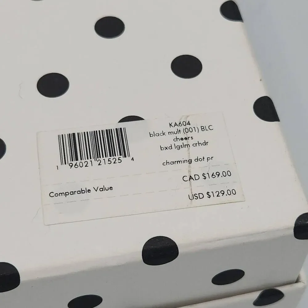 Kate Spade charming dot black and cream zip around wallet with gift box
